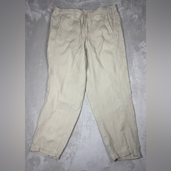 J.Jill Love Linen 100% Linen Cream Drawstring Wide Leg Casual Pants Size Medium - Picture 1 of 16